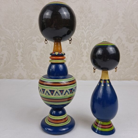 Pair of Egytian Spindle Dolls 1960's Handmade and  Hand Painted Vintage - Picture 4 of 14